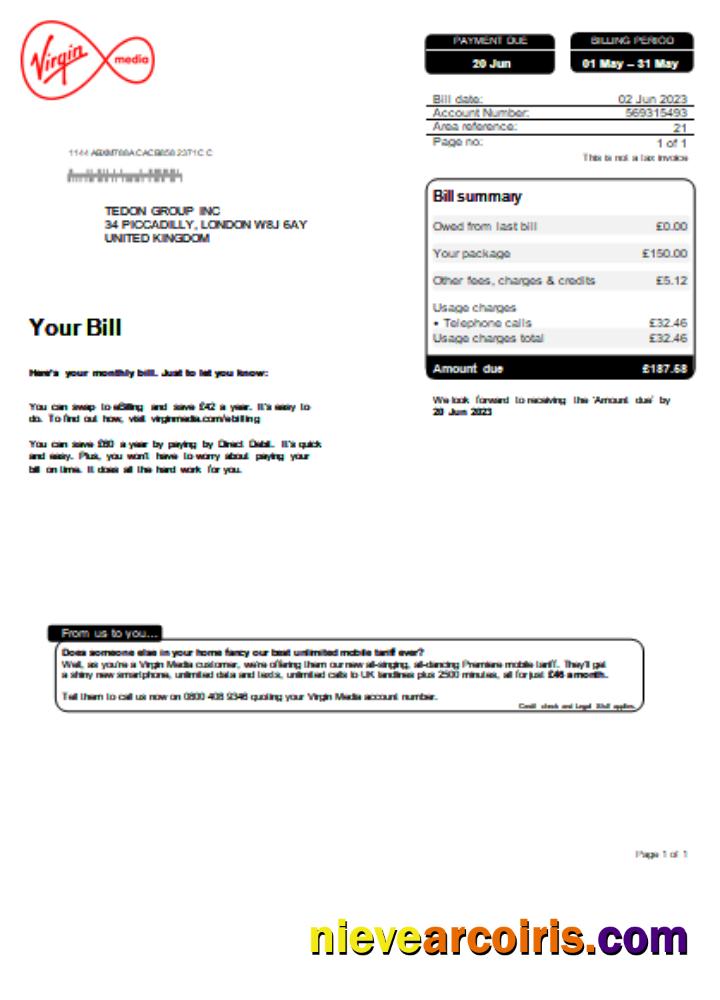 Virgin Media utility business bill